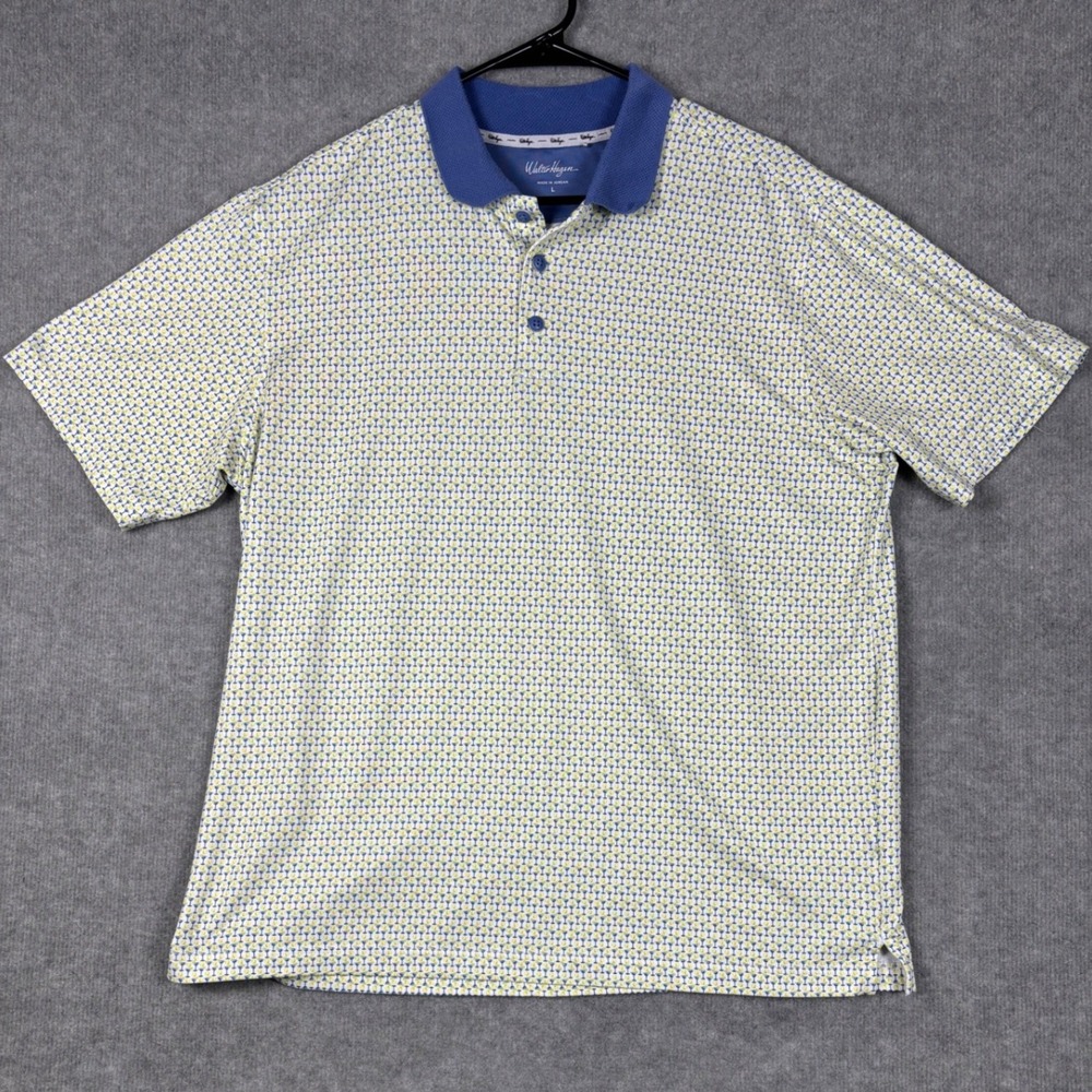 Walter Hagen Performance Polo Shirt Martini Glass Print Large Blue White Green